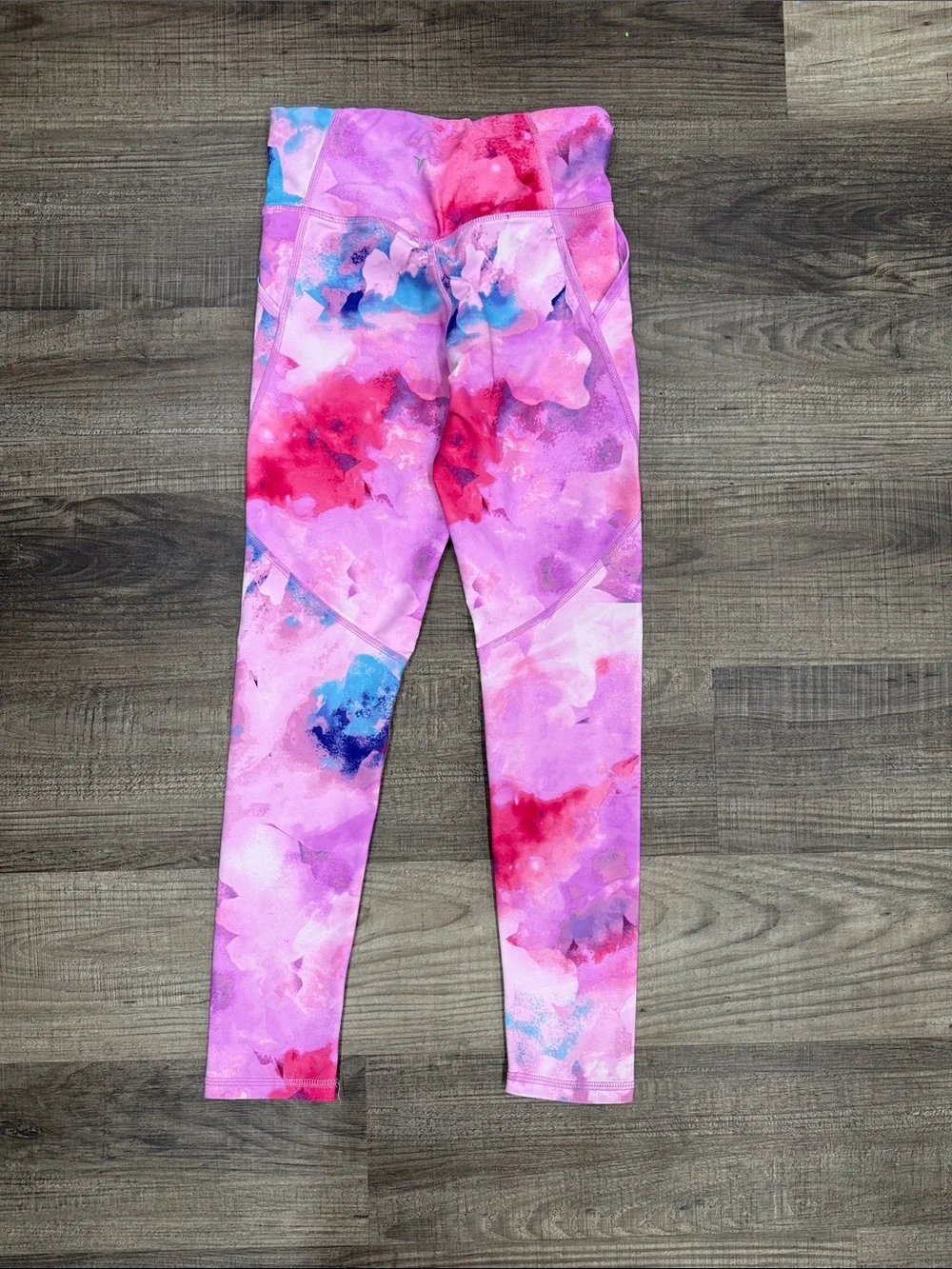Old Navy Pink & Purple Watercolor Active Leggings, Size Medium 8